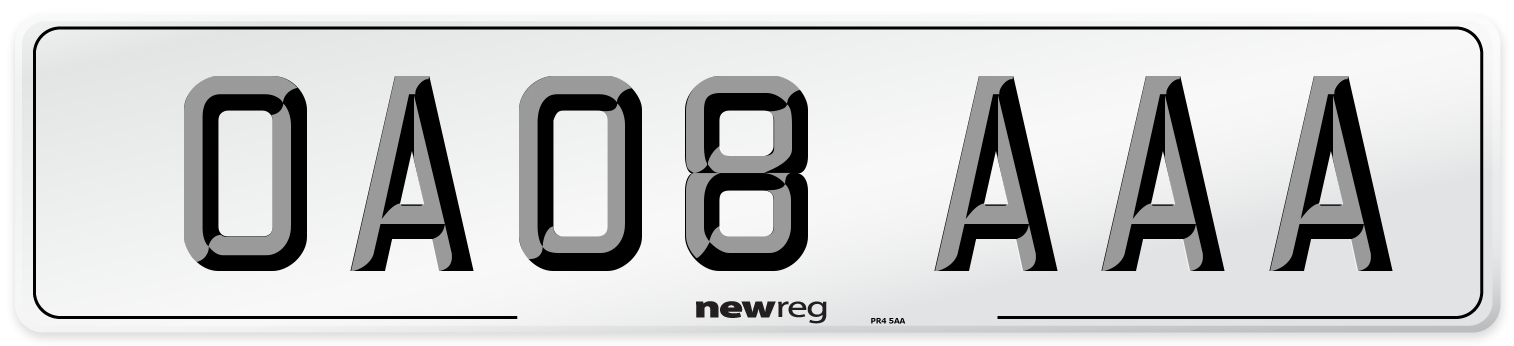 OA08 AAA Number Plate from New Reg